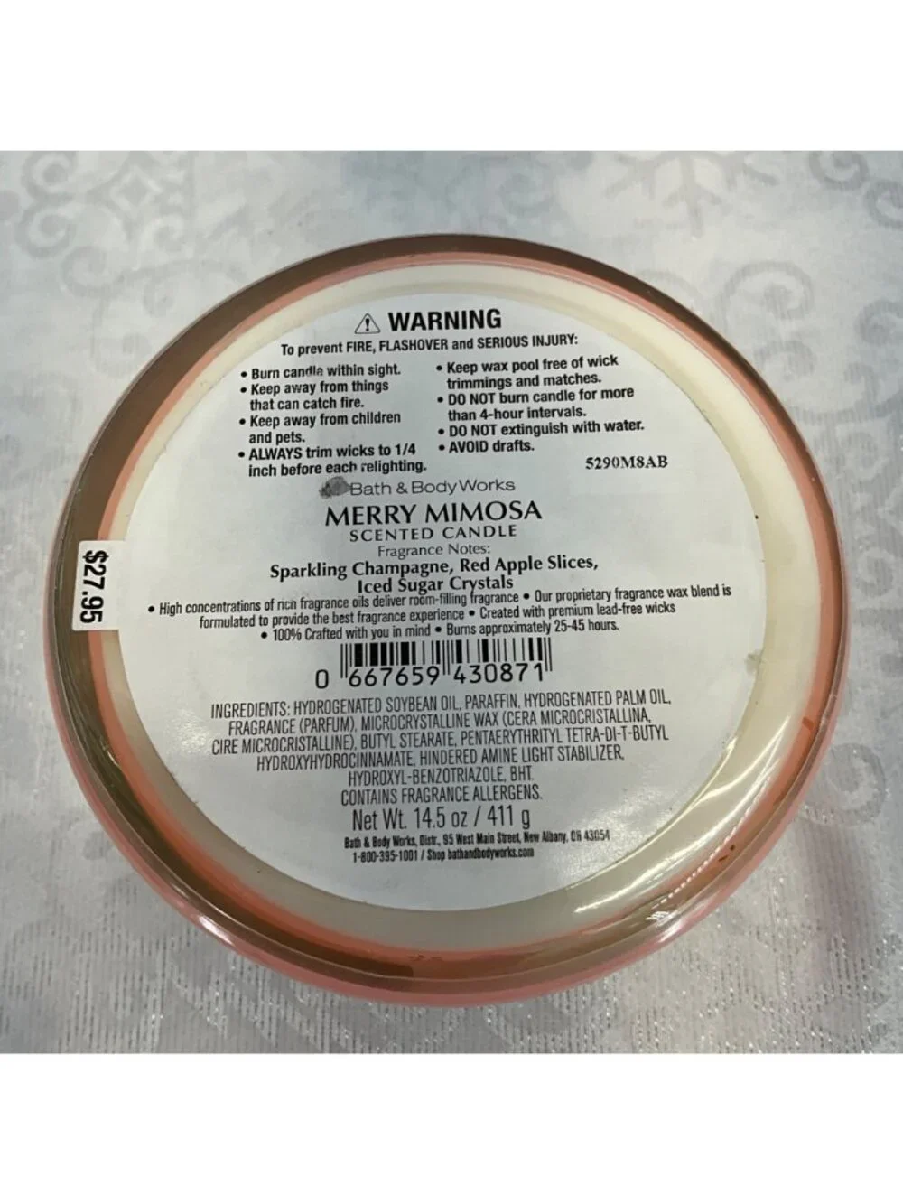 Bath & Body Works Merry Mimosa 3-Wick Candle 14.5 Oz Soy Wax Blend Sparkling Cha